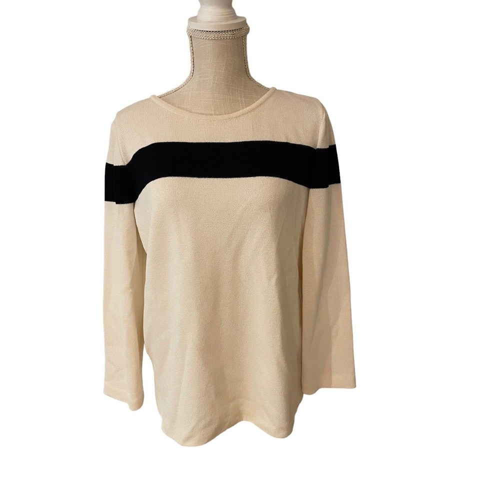 St. John Collection Wool Blend Sweater Ivory and Navy Nautical Women's Small